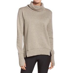 ALO Haze Funnel Neck Pullover Sweatshirt Thumbholes Tan Size S